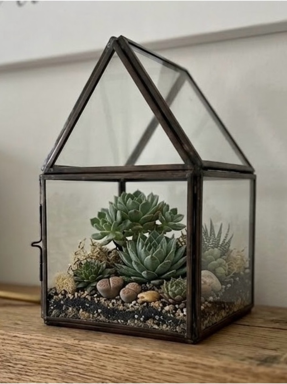 Vintage Glass & Metal House Terrarium Box Small Geometric Display Case 4.5"